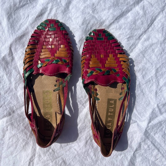 Muted Berry and Camel Woven Leather Flats - Picture 10 of 11
